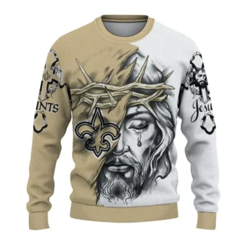 New Orleans Saints Sweater Custom Jesus Tear Gold White Best Selling