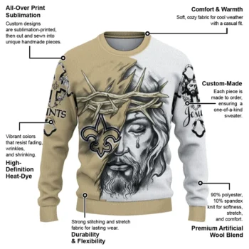 New Orleans Saints Sweater Custom Jesus Tear Gold White New Arrival