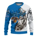 New York Knicks Sweater Customized Jesus Tear Blue White Best Selling