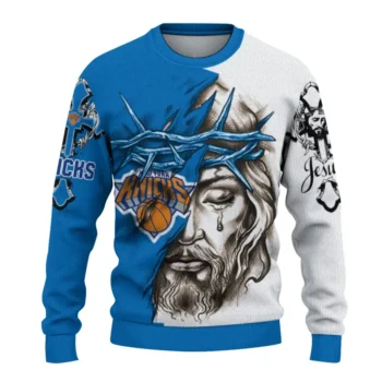 New York Knicks Sweater Customized Jesus Tear Blue White Best Selling