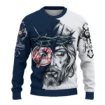 New York Yankees Sweater Customized Jesus Tear Navy White Best Selling