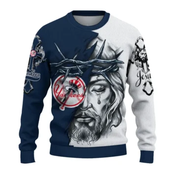 New York Yankees Sweater Customized Jesus Tear Navy White Best Selling