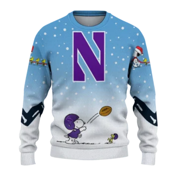 Northwestern Wildcats Sweater Customized Winter Football Snoopy Blue White Best Selling