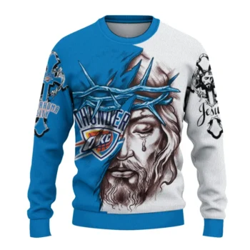 Oklahoma City Thunder Sweater Personalized Jesus Tear Blue White Best Selling