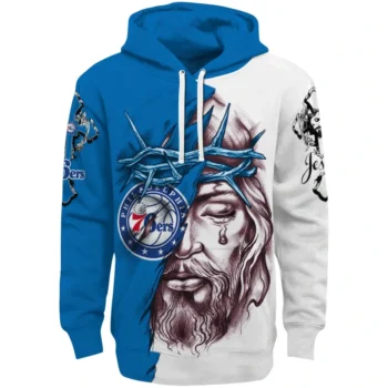 Philadelphia 76ers Hoodie Custom Jesus Tear Blue Best Selling