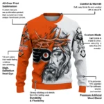 Philadelphia Flyers Sweater Customized Jesus Tear Orange White Best Selling