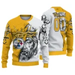 Pittsburgh Steelers Sweater Customized Jesus Tear Gold White Best Selling