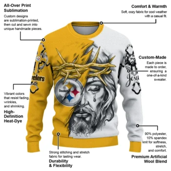 Pittsburgh Steelers Sweater Customized Jesus Tear Gold White New Arrival