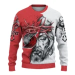 Portland Trail Blazers Sweater Personalized Jesus Tear Red White Best Selling