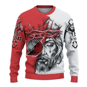 Portland Trail Blazers Sweater Personalized Jesus Tear Red White Best Selling