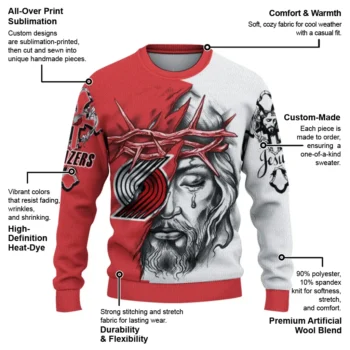 Portland Trail Blazers Sweater Personalized Jesus Tear Red White New Arrival