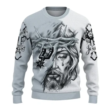 San Antonio Spurs Sweater Customized Jesus Tear Silver White Best Selling