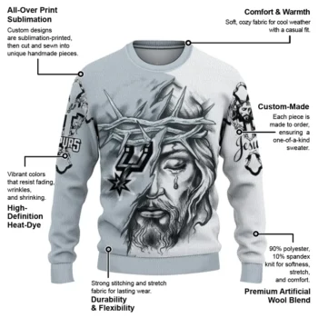 San Antonio Spurs Sweater Customized Jesus Tear Silver White New Arrival