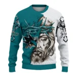 San Jose Sharks Sweater Custom Jesus Tear Teal White Best Selling