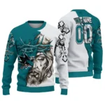 San Jose Sharks Sweater Custom Jesus Tear Teal White Best Selling