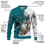San Jose Sharks Sweater Custom Jesus Tear Teal White Best Selling