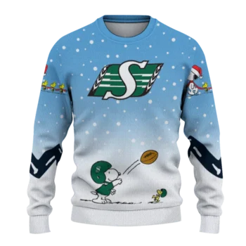 Saskatchewan Roughriders Sweater Customized Winter Football Snoopy Blue White Best Selling