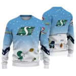 Saskatchewan Roughriders Sweater Customized Winter Football Snoopy Blue White Best Selling