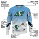 Saskatchewan Roughriders Sweater Customized Winter Football Snoopy Blue White Best Selling