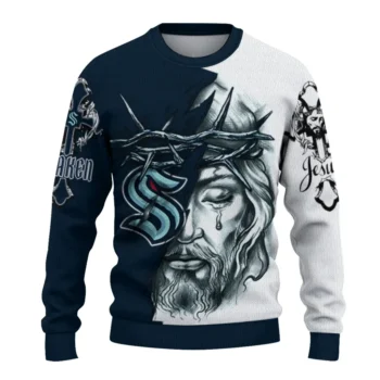 Seattle Kraken Sweater Customized Jesus Tear Blue White Best Selling