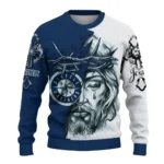 Seattle Mariners Sweater Customized Jesus Tear Navy Blue White Best Selling