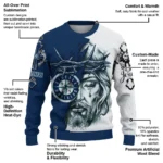 Seattle Mariners Sweater Customized Jesus Tear Navy Blue White Best Selling
