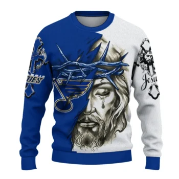 St Louis Blues Sweater Personalized Jesus Tear Blue White Best Selling