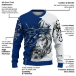 Tampa Bay Lightning Sweater Custom Jesus Tear Blue White Best Selling