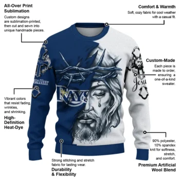 Tampa Bay Rays Sweater Custom Jesus Tear Navy White New Arrival