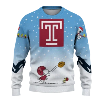 Temple Owls Sweater Custom Winter Football Snoopy Blue White Best Selling