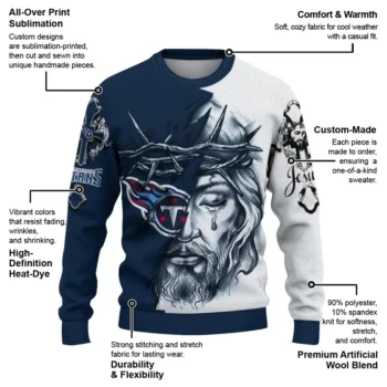 Tennessee Titans Sweater Personalized Jesus Tear Navy White New Arrival