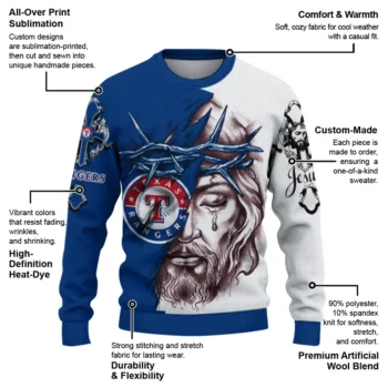 Texas Rangers Sweater Customized Jesus Tear Blue White New Arrival