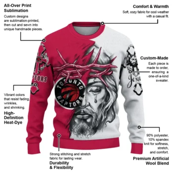 Toronto Raptors Sweater Customized Jesus Tear Red White New Arrival