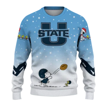 Utah State Aggies Sweater Customized Winter Football Snoopy Blue White Best Selling
