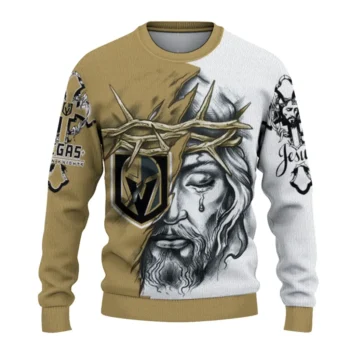 Vegas Golden Knights Sweater Custom Jesus Tear Tan White Best Selling