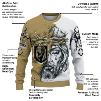 Vegas Golden Knights Sweater Custom Jesus Tear Tan White New Arrival