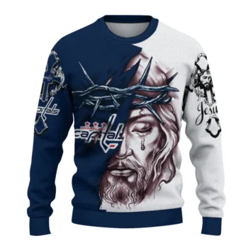 Washington Capitals Sweater Customized Jesus Tear Blue White Best Selling