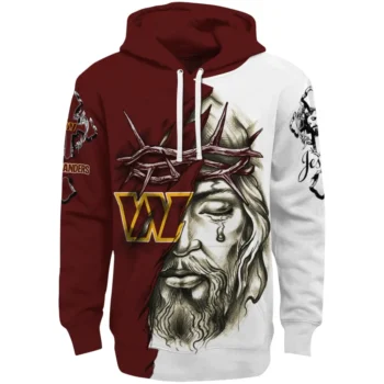 Washington Commanders Hoodie Custom Jesus Tear Burgundy Best Selling