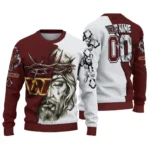 Washington Commanders Sweater Custom Jesus Tear Burgundy White Best Selling