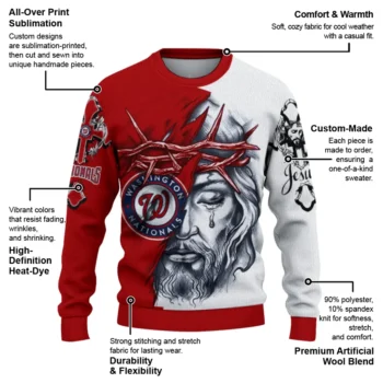 Washington Nationals Sweater Custom Jesus Tear Red White New Arrival