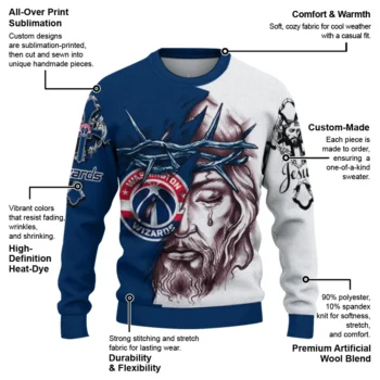 Washington Wizards Sweater Custom Jesus Tear Blue White New Arrival