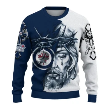 Winnipeg Jets Sweater Personalized Jesus Tear Blue White Best Selling