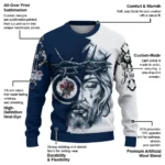 Winnipeg Jets Sweater Personalized Jesus Tear Blue White Best Selling