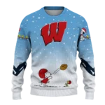 Wisconsin Badgers Sweater Personalized Winter Football Snoopy Blue White Best Selling