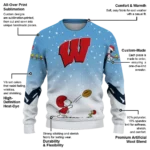 Wisconsin Badgers Sweater Personalized Winter Football Snoopy Blue White Best Selling