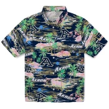 Akron Zips Hawaiian Shirt - Flamingo Retreat