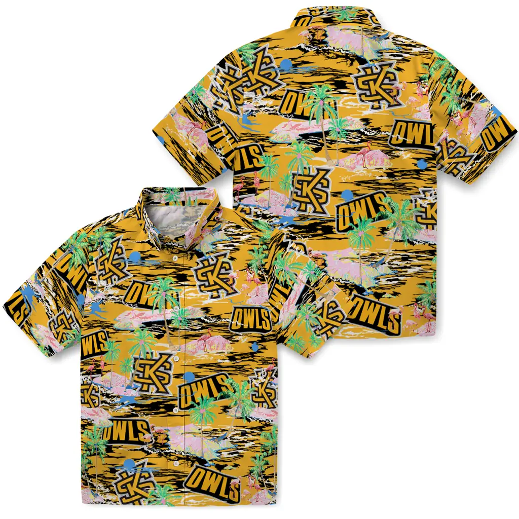 kennesaw-state-owls-hawaiian-shirt-flamingo-retreat-gold-high-quality.webp