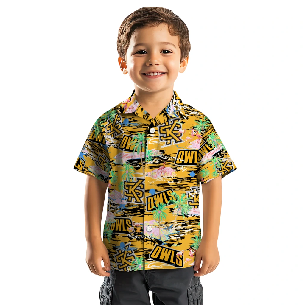 kennesaw-state-owls-hawaiian-shirt-flamingo-retreat-gold-top-rated.webp